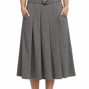 NWT Scoop Women’s Gray Pleated Midi Skirt with Matching Belt - Size 10